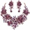 EVER FAITH Women's Crystal Elegant Flower Leaf Bridal Necklace Earrings Set Purple Gold-Tone - CD12G9QSS0T