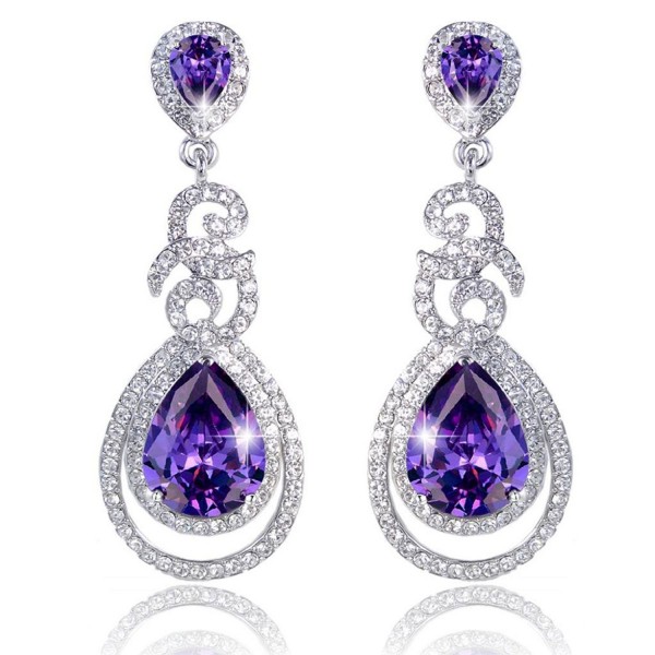 EVER FAITH Flawless Birthstone Silver Tone - Amethyst Color - CO11J2EXDIN