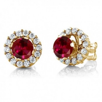 1.59 Ct Round Red Created Ruby Yellow Gold Plated Silver Earrings with Jackets - C912LQ76KD3