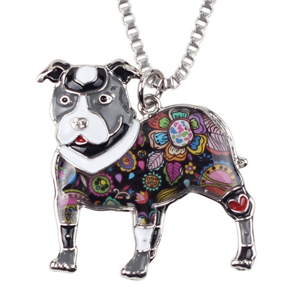 Bonsny Love Heart Enamel Zinc Alloy Metal Pit Bull Buster Dog Necklace Dog Animal Jewelry pendant 18" - Grey - CH12N0EQKHJ
