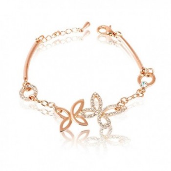 FAIRY COUPLE Double Butterfly Shape Link Clear Crystal Bracelet with Lobster Clasp B89 - CA11DCRD47L