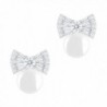 18k Gold Plated Round Simulated Shell Pearl with Cubic Zirconia Bow Stud Earrings (7.5-8 mm) - White - CW125Z2ABZR