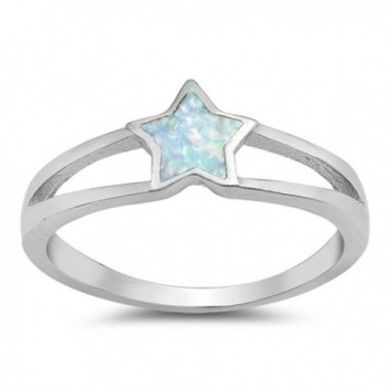 Sterling Silver Star Ring - White Simulated Opal - CI12N0J82WW