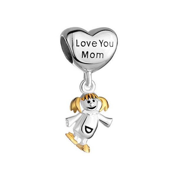 Q&Locket 925 Sterling Silver Mother Daughter Charm Heart I Love You Mom For Bracelet - C612NYZZ46O