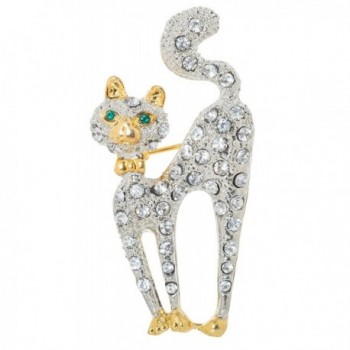 Green Eyed Cat Brooch Pin 1.95" with Crystal Accents - CG187QOWQ82