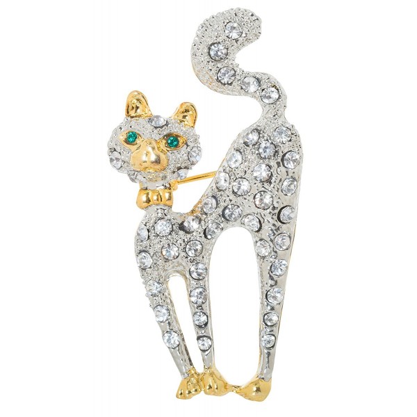 Green Eyed Cat Brooch Pin 1.95" with Crystal Accents - CG187QOWQ82