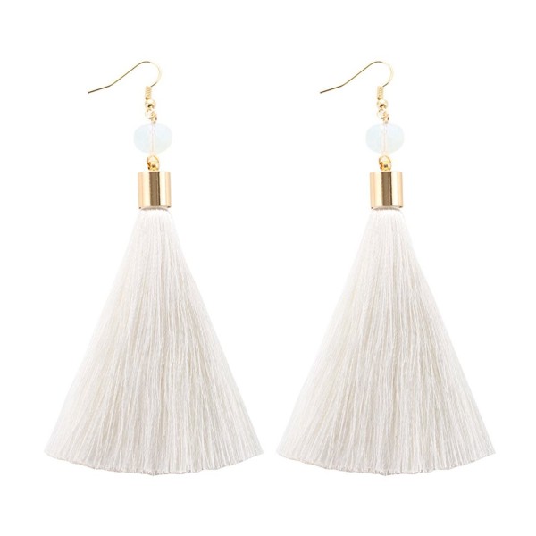 NLCAC Women Thread Tassel Dangle Earrings Silk Fringe Thread Drop Earrings for Parties - white - CD184620ID5