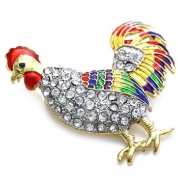 Rooster Fighting Multicolor Enameled Rhinestones