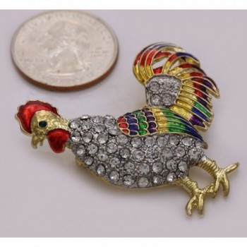 Rooster Fighting Multicolor Enameled Rhinestones in Women's Brooches & Pins