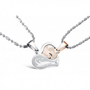 His & Hers Matching Set Titanium Stainless Steel Couples Pendant Necklace - Embracing Hearts - C7180L0LRSQ