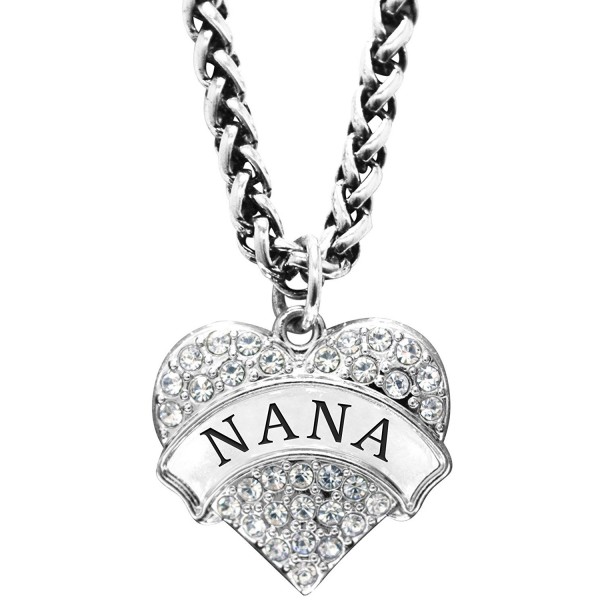 Mother's Day Gift for Nana Engraved Nana Crystal Adorned Heart Shaped Pendant Wheat Chain Necklace Nana - Clear - CT12EUMOGA9