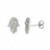 Sterling Silver Cubic Zirconia Micro Pave Small Hamsa Earrings 3/8 inch - C411FQRE1FJ