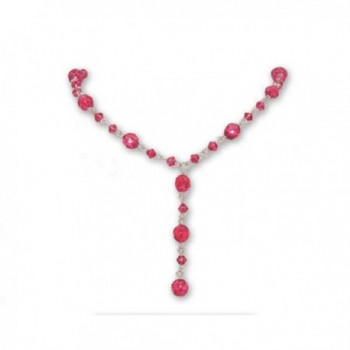 Raspberry Red/Pink Crystal Bead Y Necklace on Silver - Bridesmaid Jewelry - CX115VJ8YE1