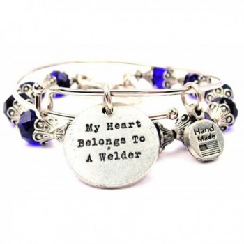 My Heart Belongs To A Welder Collection Crystal Bangle Set in Sapphire Blue - C411VX5GNPJ