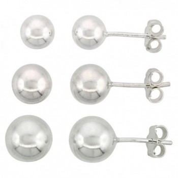 Sterling Silver Ball Stud Earrings 3-pair Set 6mm 7mm & 8mm - CC115M762W3