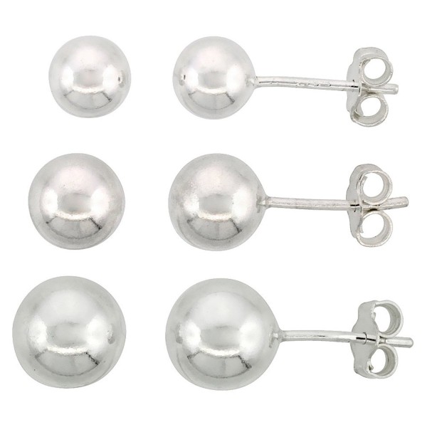 Sterling Silver Ball Stud Earrings 3-pair Set 6mm 7mm & 8mm - CC115M762W3