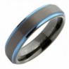 MJ 6mm Black Plated Tungsten Carbide Blue Plated Edge Wedding Band Ring - CY12ODOP8H3