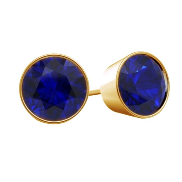 Round Shape Simulated Blue Sapphire Stud Earrings 14K Gold Over Sterling Silver - CA12O67YYKQ