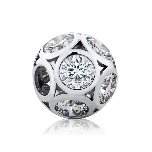 925 Sterling Silver Round Shape Cubic Zirconia 13MM Bead Charm - White - CY129U8QQ2Z