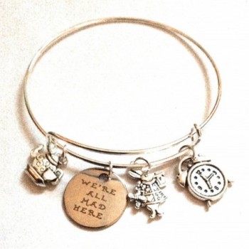 Alice in Wonderland Inspired "We are all Mad Here" Charm Bangle Bracelet - CZ1880DZI6L