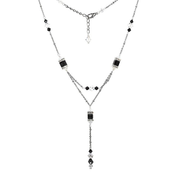 HisJewelsCreations Jet Square Cube Crystal and Rhinestone Double Tiered Layered Necklace - CY126MBGTW5