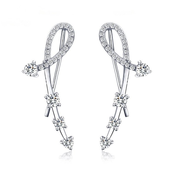 925 Sterling Silver Star CZ Diamond Ear Crawler Cuff Wrap Earrings Stud Ear Climber Jackets - Silver - C5180E7RSMU