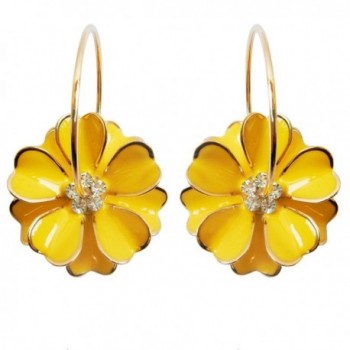 Navachi 18k Gold Plated Yellow Enamel Flower Crystal Az2817e Hoop Earrings(dia. 3cm) - C11202RXSYH