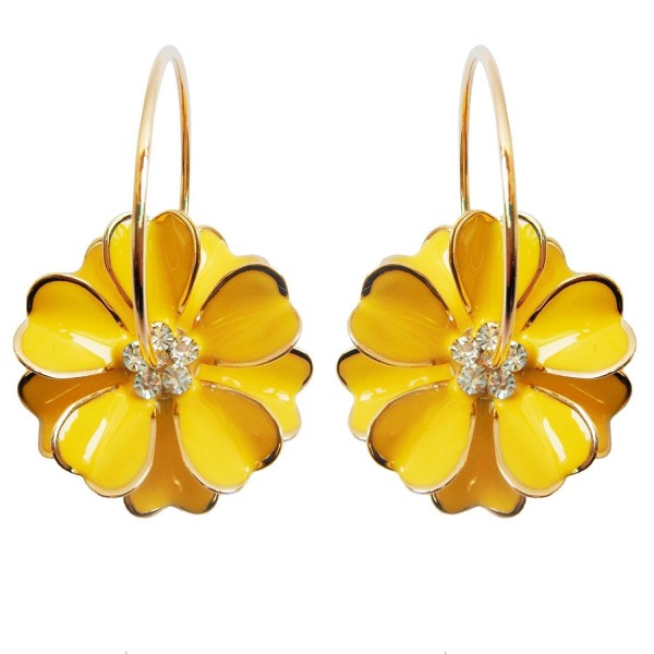 Navachi 18k Gold Plated Yellow Enamel Flower Crystal Az2817e Hoop Earrings(dia. 3cm) - C11202RXSYH