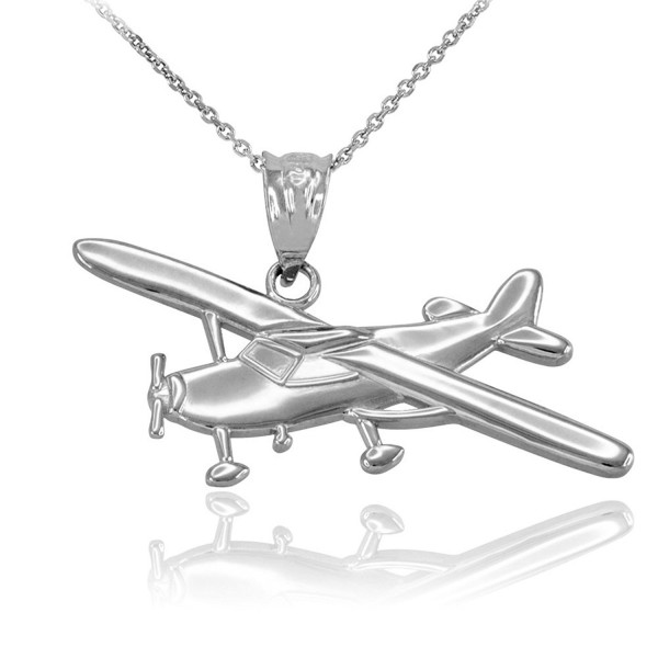 Polished 925 Sterling Silver Airplane Aircraft Pendant Necklace - CX12KKA1365