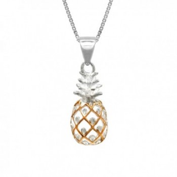 Sterling Silver with 14K Rose Gold Plated Trim Pineapple Necklace Pendant with 18" Box Chain - C811FSK5LYT