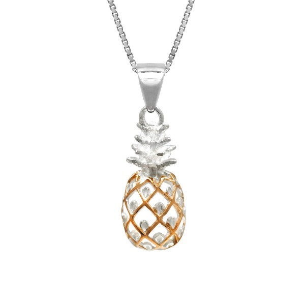 Sterling Silver with 14K Rose Gold Plated Trim Pineapple Necklace Pendant with 18" Box Chain - C811FSK5LYT