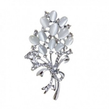 Ailer Womens Floral Wedding Brooch Flower Leaf Shape Created Cat's Eye Brooches Pins - White - CA186IC7N9Z