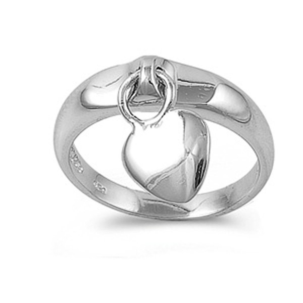 Sterling Silver Women's Dangling Heart Charm Ring Cute 925 Band 5mm Sizes 4-10 - C911GQ45ZQF