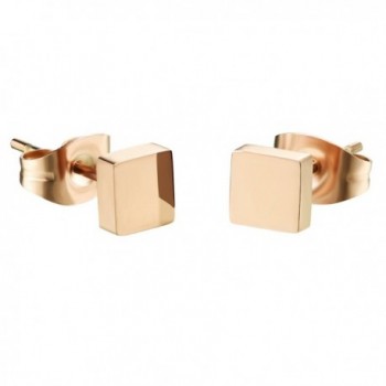 D.B.MOOD Square Stud Earrings Rose Gold Plated Stainless Steel Earring for Women - Rose gold - CH12JTLZD7R