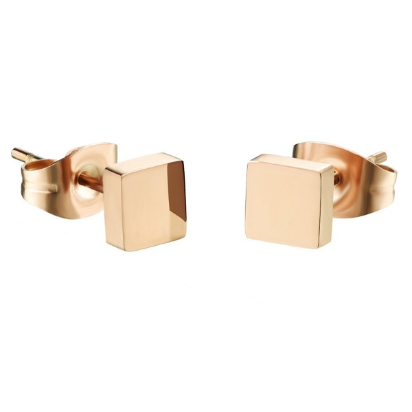 D.B.MOOD Square Stud Earrings Rose Gold Plated Stainless Steel Earring for Women - Rose gold - CH12JTLZD7R