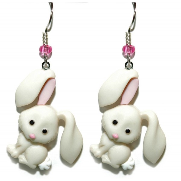 Cute Off White & Pink Easter Bunny Dangle Earrings (H066) - C217Y7LYRED