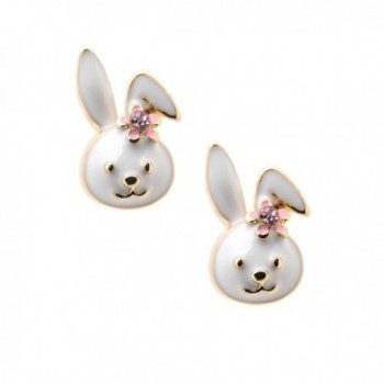 Spinningdaisy Gold Plated Cute Little Smiling Bunny with Flower Earrings - C31185KTAP9