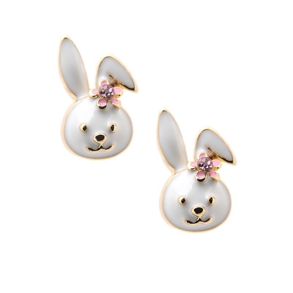 Spinningdaisy Gold Plated Cute Little Smiling Bunny with Flower Earrings - C31185KTAP9