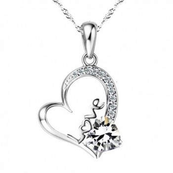 Sephla 14k White Gold Plated Forever Lover Heart Pendant Necklace-Women Jewelry Necklace 18 inch - CY124K5EX0P