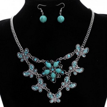 Yazilind Butterfly Dangling Turquoise Silver plated