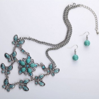 Yazilind Butterfly Dangling Turquoise Silver plated in Women's Jewelry Sets