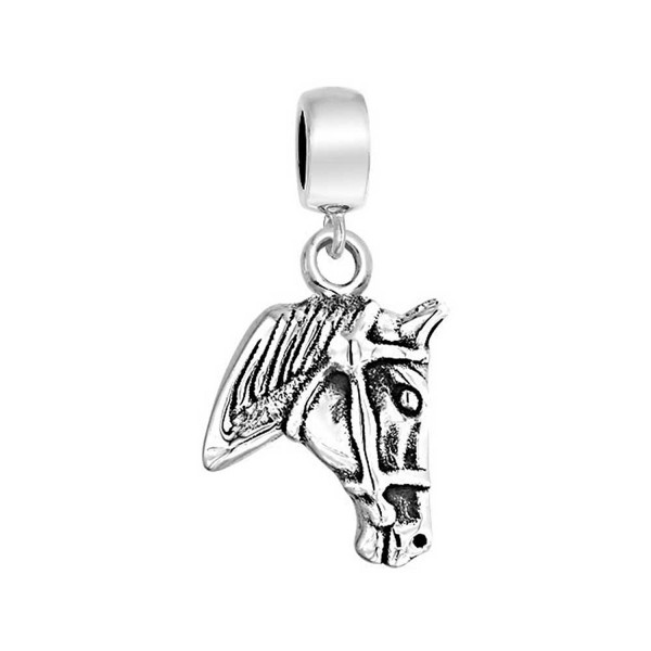 Bling Jewelry Equestrian Horse Head Dangle Charm Bead .925 Sterling Silver - CU11GKF3IUF