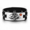 OM Ancient Tibetan Amulet Magic Powers Tag Red Jasper Gemstone Adjustable Black Leather Bracelet - CH129CISKTZ