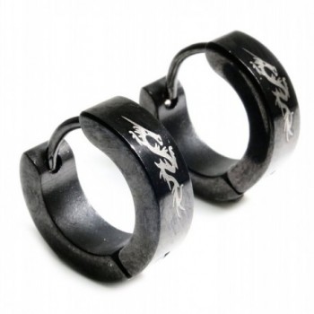 Pair Stainless Steel Tribal Dragon Black Hoop Earrings - C411H57OY55