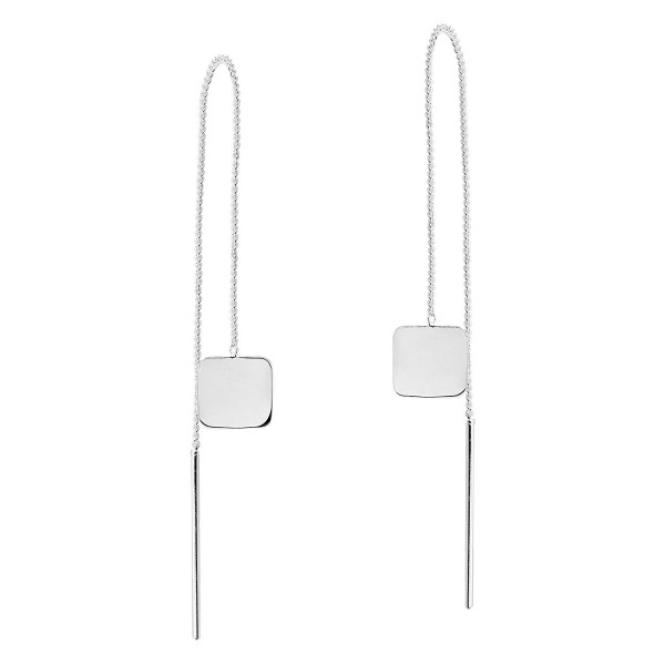 Trendy Square Chain Thread Slide .925 Sterling Silver Earrings - CN12N752NQL