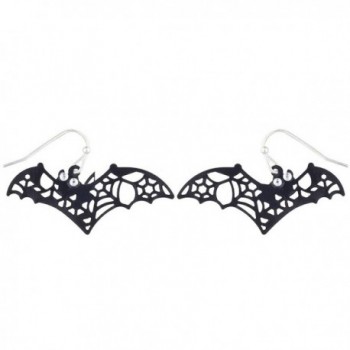 Lux Accessories Jet Black Halloween Costume Cutout Bat Dangle Fashion Earrings - CO1854LKZLM