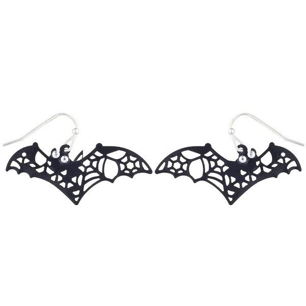 Lux Accessories Jet Black Halloween Costume Cutout Bat Dangle Fashion Earrings - CO1854LKZLM