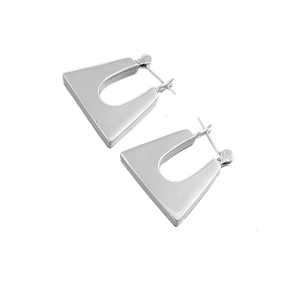 Sterling Silver Rectangular U-Shaped Hollow Hoop Ears Earrings - CU11DBIJVZZ