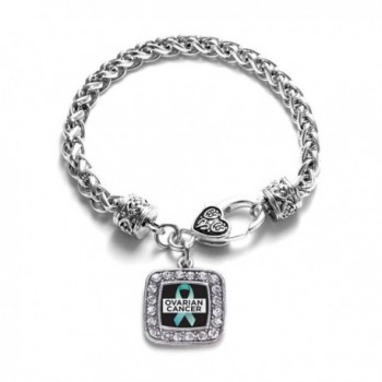 Ovarian Cancer Awareness Classic Silver Plated Square Crystal Charm Bracelet - CW11K6OBKJH