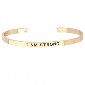 MANZHEN Customized Open Cuff Bangle for Women with Words "I AM STRONG" Inscription Bracelet Gift - Gold - CS12KVCUSSH